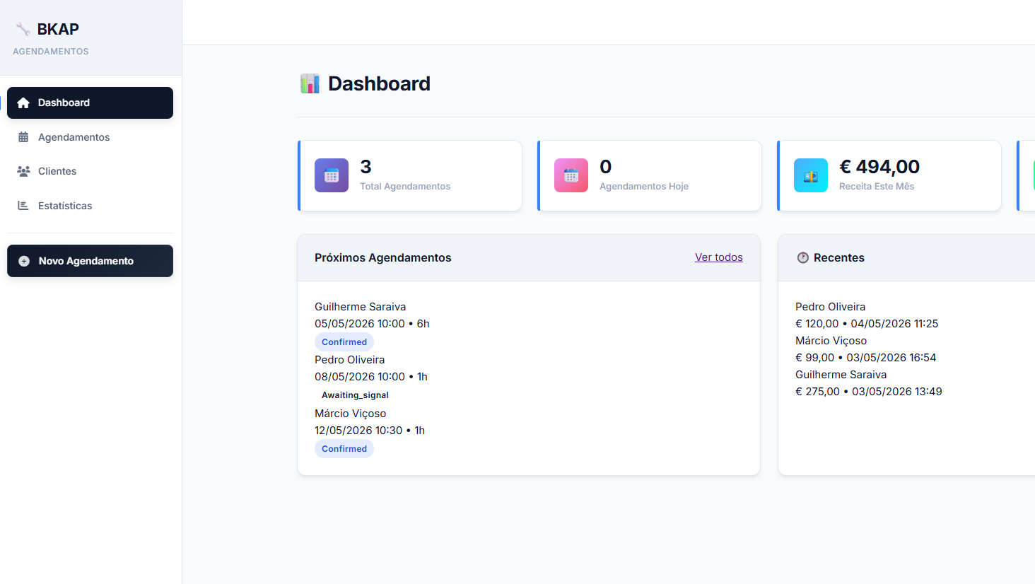 Dashboard BKD Agendamentos